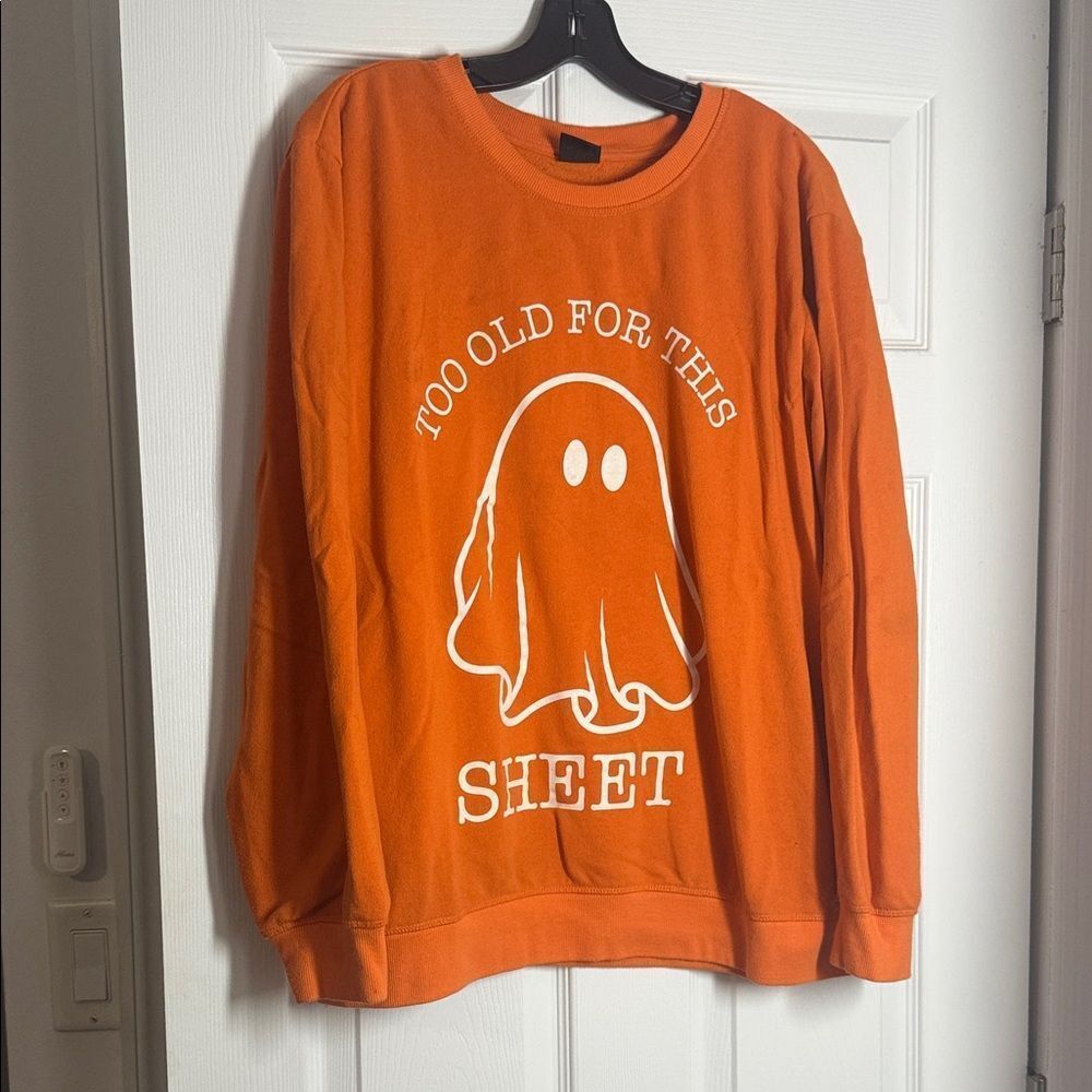 Orange Mens Graphic Sweatshirt - 'Too Old For This Sheet' Ghost Long Sleeve - XL